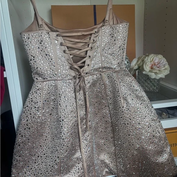 Elegant Cream Rhinestone Dress - Babyboo - Picture 4 of 5